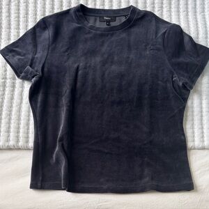 Theory Navy Velour Short-Sleeve Crewneck Tee